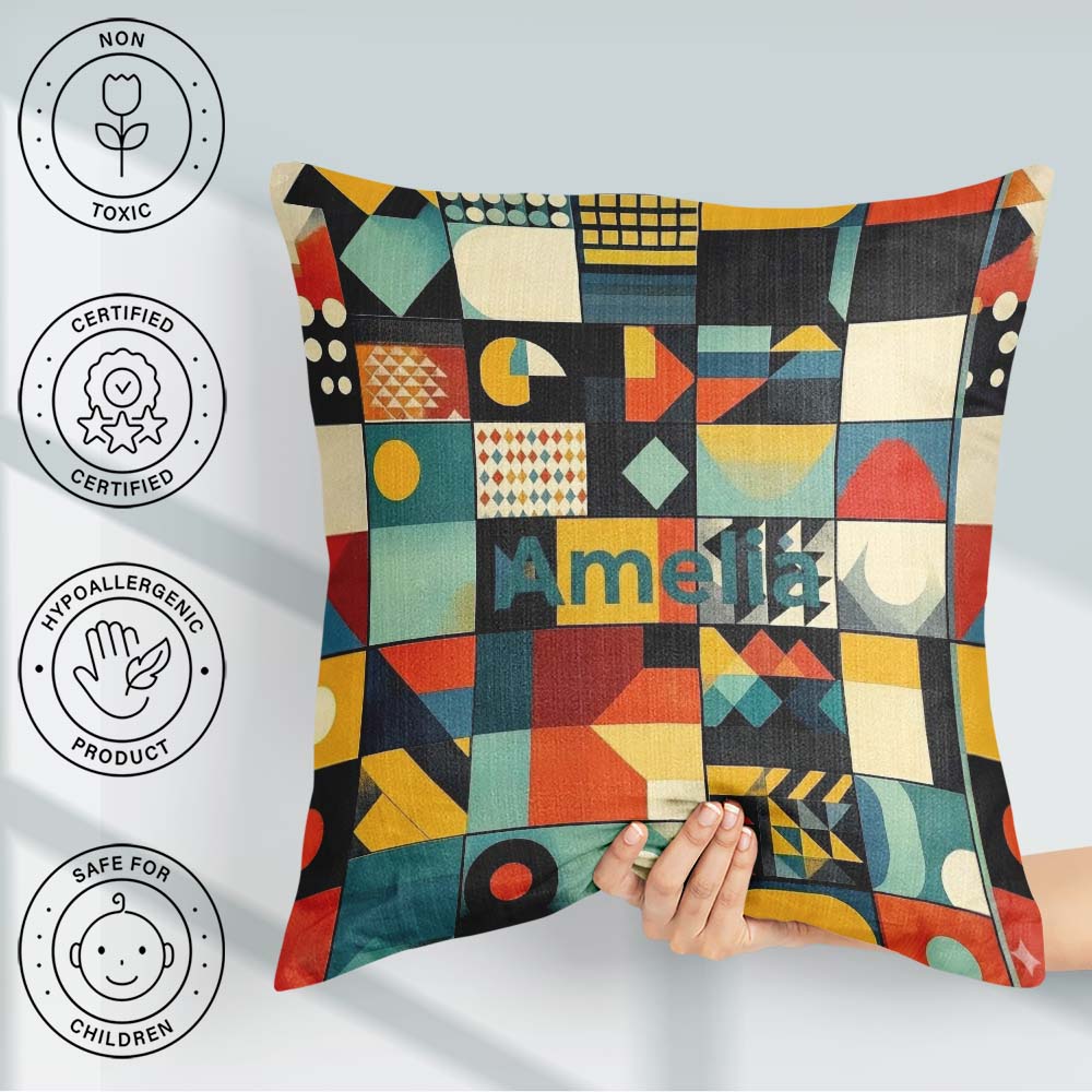 Custom Name Abstract Bauhaus Geometric Grid Color Block Seamless Square Filled Cushion Throw Pillow Sofa Bed Home Decor Zip Washable UK Made