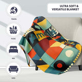 Abstract Modern Bauhaus Geometric Grid Color Block Seamless Pattern  Personalised Custom Name Super Soft Fleece Blanket Bed Sofa Throw