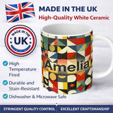 Personalized Custom Name Abstract Geometric Patchwork Shapes Vintage Texture Seamless 11oz Ceramic Coffee Tea Mug White Large Handle