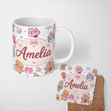Personalized Custom Name Cute Christmas Gingerbread Candy Gift House Seamless Pattern Grey 11oz Ceramic Coffee Tea Mug White Large Handle