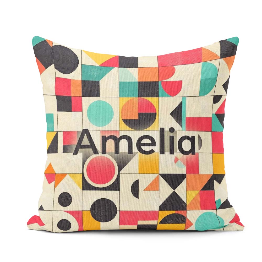 Custom Name Abstract Bauhaus Geometric Color Block Grid Seamless Square Filled Cushion Throw Pillow Sofa Bed Home Decor Zip Washable UK Made