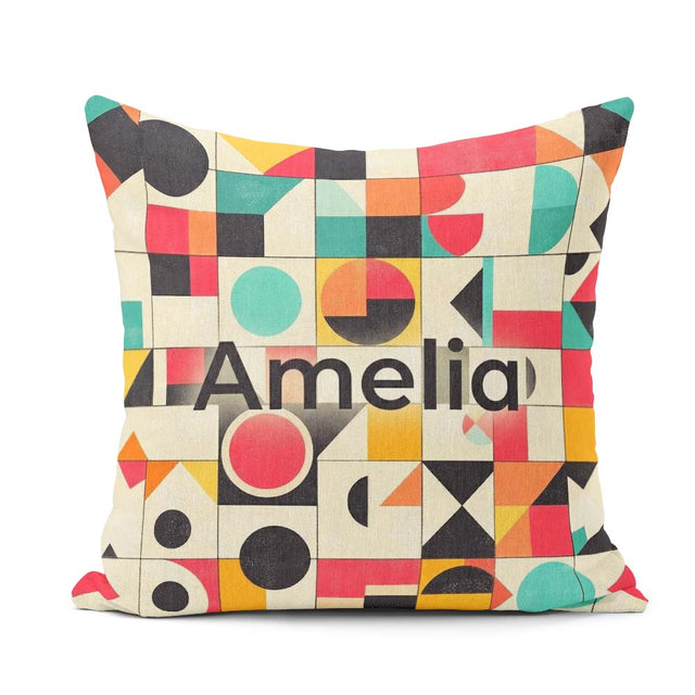 Custom Name Abstract Bauhaus Geometric Color Block Grid Seamless Square Filled Cushion Throw Pillow Sofa Bed Home Decor Zip Washable UK Made