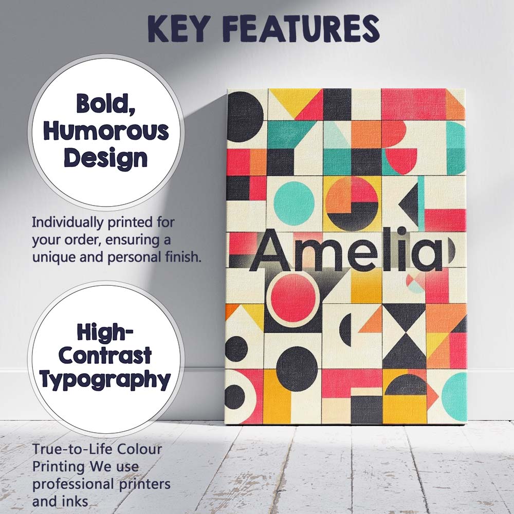 Personalised Name Abstract Bauhaus Geometric Custom Bespoke  Contemporary Display Canvas Wall Art Print Decor Picture Ready to Hang