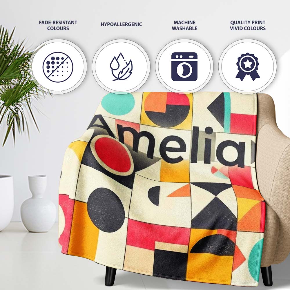 Abstract Bauhaus Geometric Color Block Grid Seamless Pattern Name  Personalised Custom Name Super Soft Fleece Blanket Bed Sofa Throw