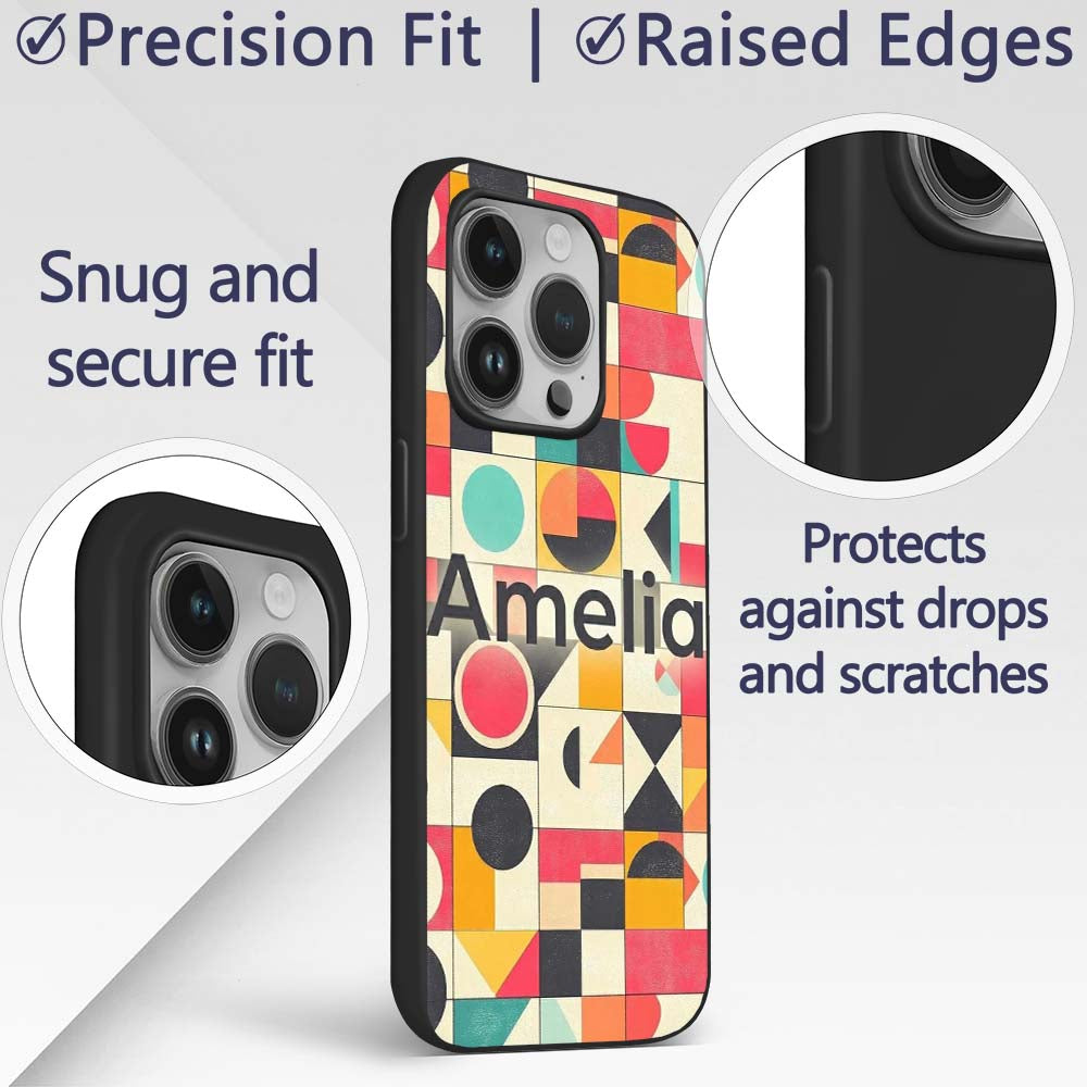 Abstract Bauhaus Geometric Color Printed Design Custom Name Protective Phone Case Mobile Cover Durable Everyday Smartphone Shock Resistant