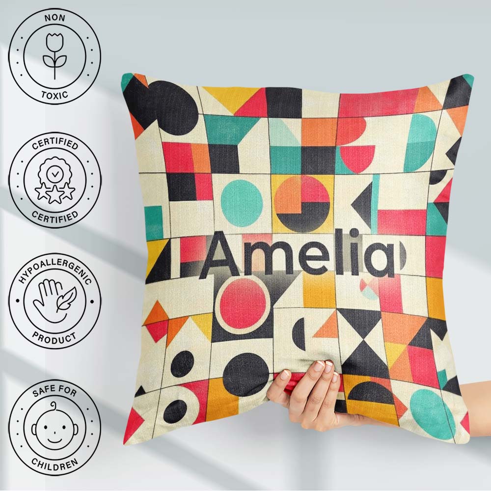 Custom Name Abstract Bauhaus Geometric Color Block Grid Seamless Square Filled Cushion Throw Pillow Sofa Bed Home Decor Zip Washable UK Made
