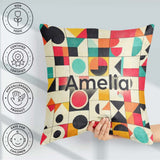 Custom Name Abstract Bauhaus Geometric Color Block Grid Seamless Square Filled Cushion Throw Pillow Sofa Bed Home Decor Zip Washable UK Made