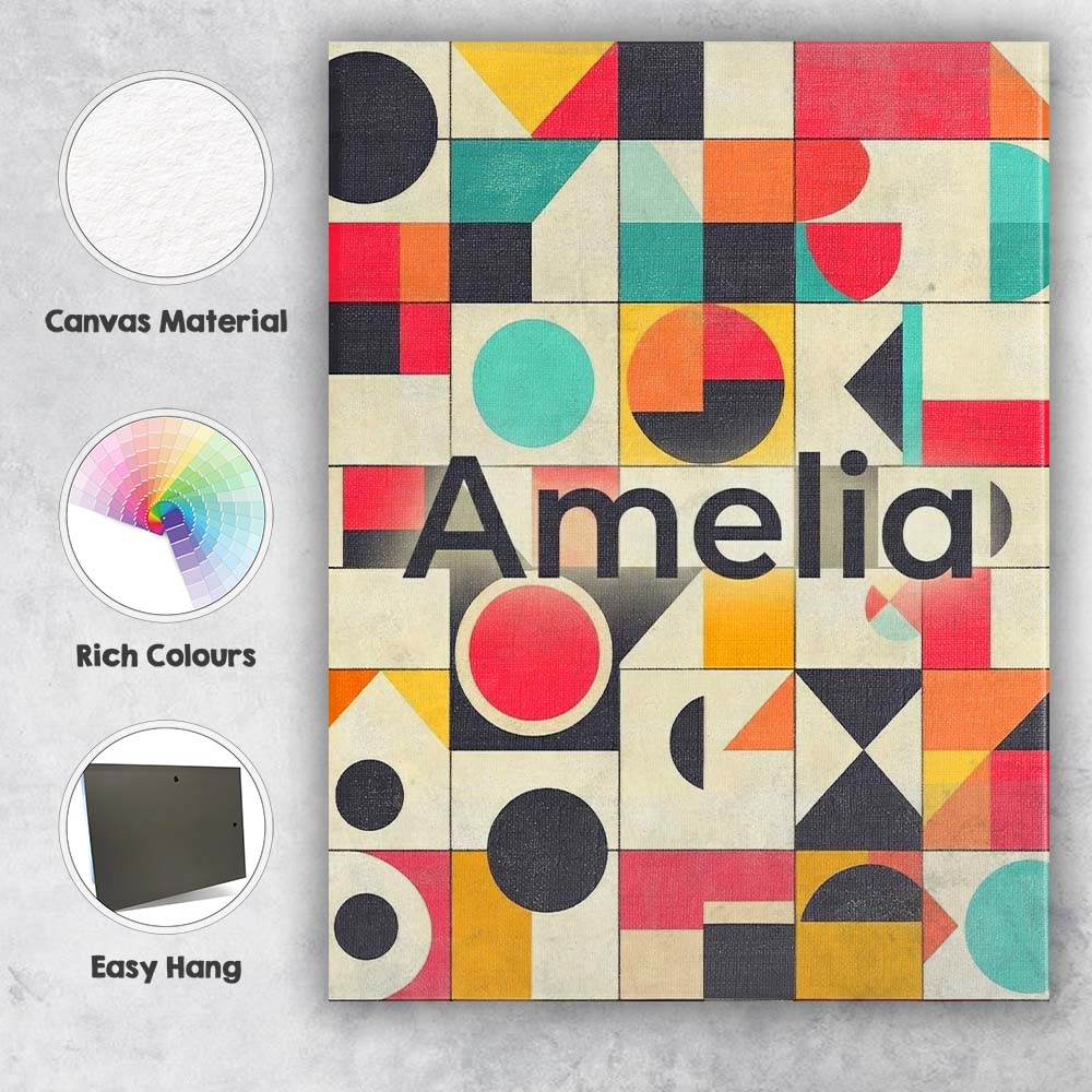 Personalised Name Abstract Bauhaus Geometric Custom Bespoke  Contemporary Display Canvas Wall Art Print Decor Picture Ready to Hang