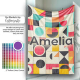 Abstract Bauhaus Geometric Color Block Grid Seamless Pattern Name  Personalised Custom Name Super Soft Fleece Blanket Bed Sofa Throw