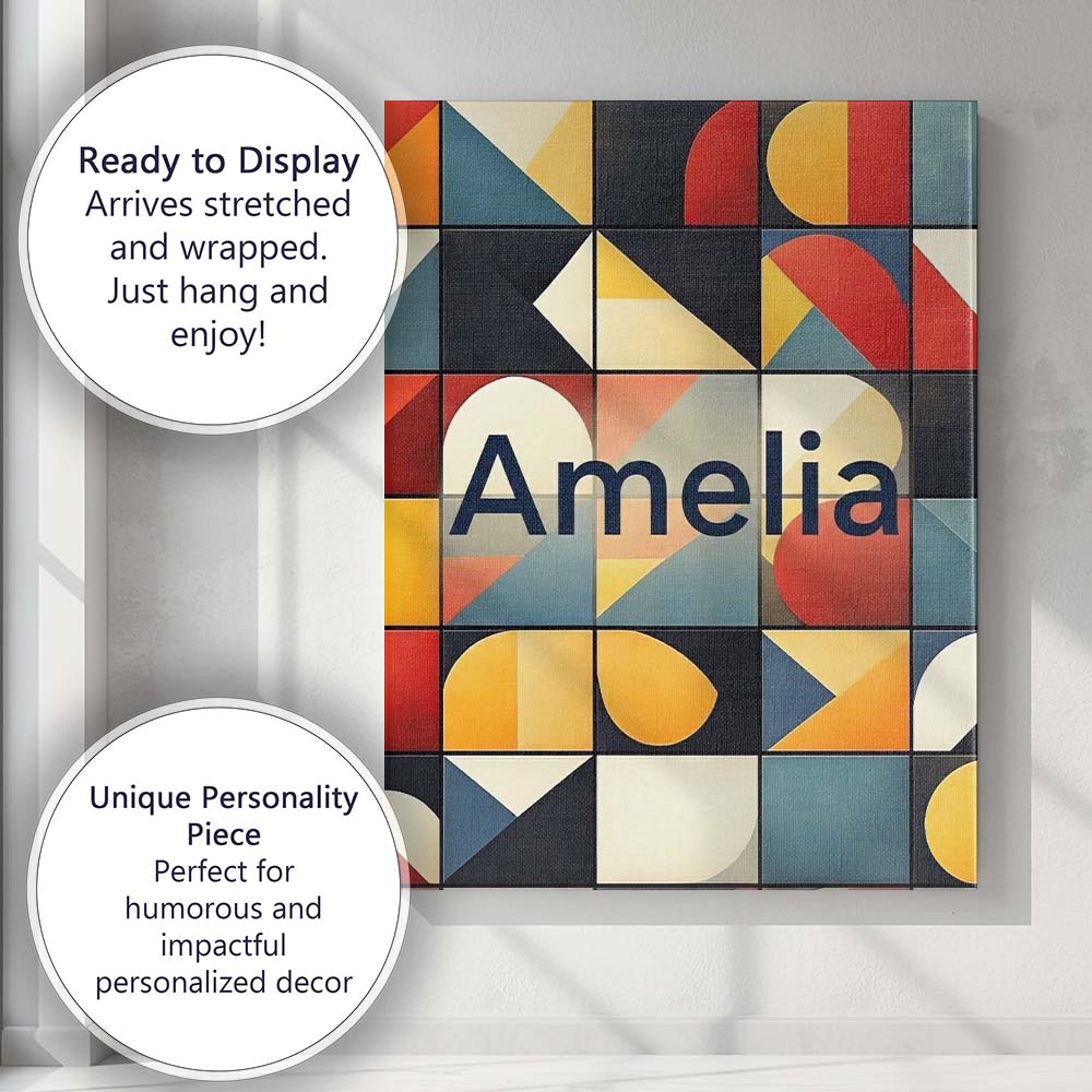 Personalised Name Abstract Bold Geometric Custom  Unique Gift Idea Elegant Feature Canvas Wall Art Print Decor Picture Ready to Hang