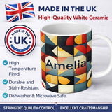 Personalized Custom Name Abstract Bold Geometric Shapes Mid Century Modern Seamless Pattern 11oz Ceramic Coffee Tea Mug White Large Handle