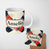 Personalized Custom Name Abstract Inspired Patchwork Stripes Modern Seamless Pattern Name 11oz Ceramic Coffee Tea Mug White Large Handle
