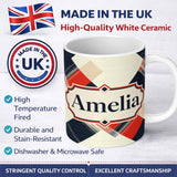 Personalized Custom Name Abstract Inspired Patchwork Stripes Modern Seamless Pattern Name 11oz Ceramic Coffee Tea Mug White Large Handle