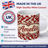 Personalized Custom Name Red White Pixel Geometric Abstract Seamless Pattern Cute Unique Gift 11oz Ceramic Coffee Tea Mug White Large Handle