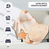 Cute Fairy Fox Cartoon Animal Pattern Cute Unique Gift Lovely  Personalised Custom Name Super Soft Fleece Blanket Bed Sofa Throw