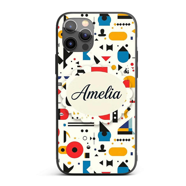 Abstract Playful Bauhaus Style Shapes Colorful Custom Name Protective Phone Case Mobile Cover Durable Everyday Smartphone Shock Resistant