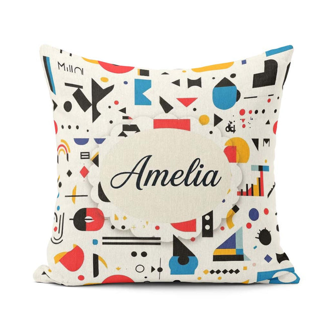 Custom Name Abstract Playful Bauhaus Shapes Colorful Seamless Square Filled Cushion Throw Pillow Sofa Bed Home Decor Zip Washable UK Made