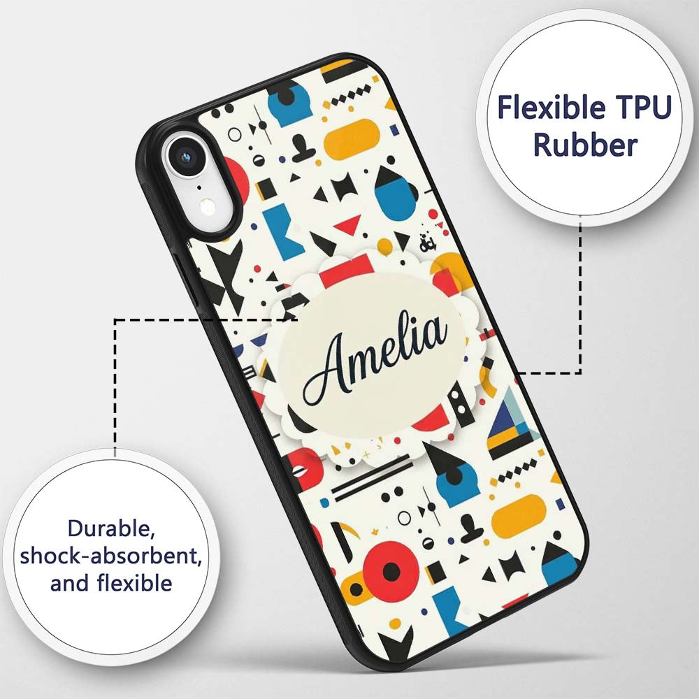 Abstract Playful Bauhaus Style Shapes Colorful Custom Name Protective Phone Case Mobile Cover Durable Everyday Smartphone Shock Resistant