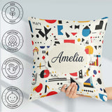 Custom Name Abstract Playful Bauhaus Shapes Colorful Seamless Square Filled Cushion Throw Pillow Sofa Bed Home Decor Zip Washable UK Made