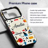 Abstract Playful Bauhaus Style Shapes Colorful Custom Name Protective Phone Case Mobile Cover Durable Everyday Smartphone Shock Resistant