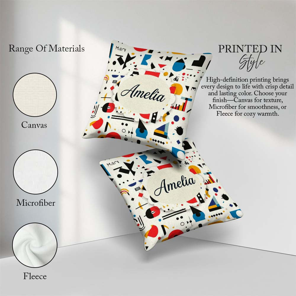 Custom Name Abstract Playful Bauhaus Shapes Colorful Seamless Square Filled Cushion Throw Pillow Sofa Bed Home Decor Zip Washable UK Made