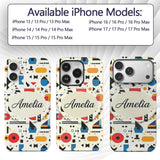 Abstract Playful Bauhaus Style Shapes Colorful Custom Name Protective Phone Case Mobile Cover Durable Everyday Smartphone Shock Resistant