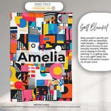 Abstract Vibrant Collage Geometric Pop Art Style Seamless Pattern  Personalised Custom Name Super Soft Fleece Blanket Bed Sofa Throw