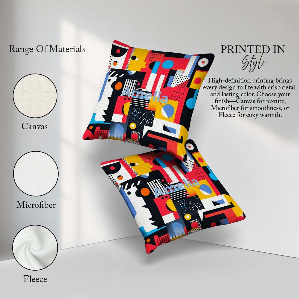Custom Name Abstract Bright Modern Shapes Bold Artistic Seamless Square Filled Cushion Throw Pillow Sofa Bed Home Decor Zip Washable UK Made