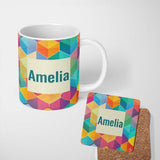 Personalized Custom Name Abstract Colorful Hexagon Gradient Geometric Tile Seamless Pattern 11oz Ceramic Coffee Tea Mug White Large Handle