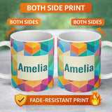 Personalized Custom Name Abstract Colorful Hexagon Gradient Geometric Tile Seamless Pattern 11oz Ceramic Coffee Tea Mug White Large Handle