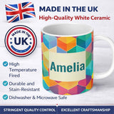Personalized Custom Name Abstract Colorful Hexagon Gradient Geometric Tile Seamless Pattern 11oz Ceramic Coffee Tea Mug White Large Handle