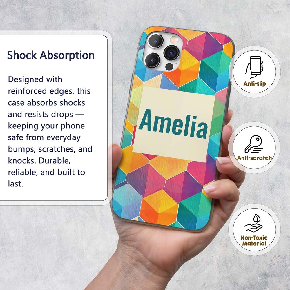 Abstract Colorful Hexagon Gradient Geometric Tile Custom Name Protective Phone Case Mobile Cover Durable Everyday Smartphone Shock Resistant