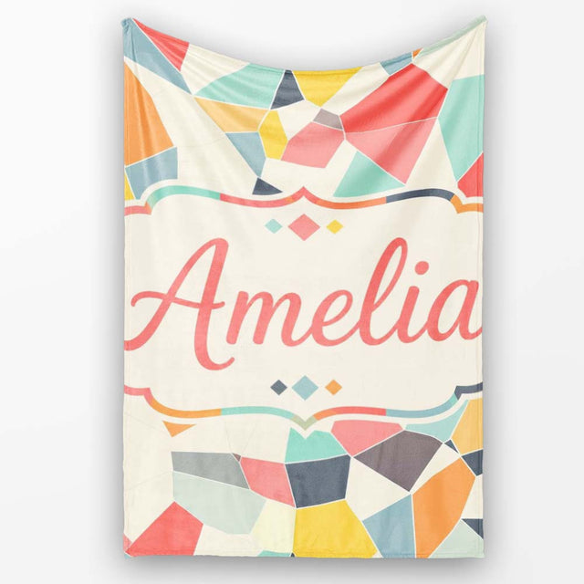 Abstract Pastel Mosaic Irregular Geometric Shapes Modern Seamless  Personalised Custom Name Super Soft Fleece Blanket Bed Sofa Throw