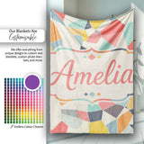 Abstract Pastel Mosaic Irregular Geometric Shapes Modern Seamless  Personalised Custom Name Super Soft Fleece Blanket Bed Sofa Throw