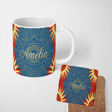 Personalized Custom Name Abstract Firework Starburst Colorful Dot Explosion Seamless Pattern 11oz Ceramic Coffee Tea Mug White Large Handle