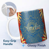 Personalized Custom Name Abstract Firework Starburst Colorful Dot Explosion Seamless Pattern 11oz Ceramic Coffee Tea Mug White Large Handle