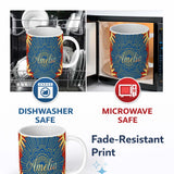 Personalized Custom Name Abstract Firework Starburst Colorful Dot Explosion Seamless Pattern 11oz Ceramic Coffee Tea Mug White Large Handle