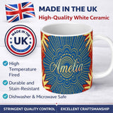Personalized Custom Name Abstract Firework Starburst Colorful Dot Explosion Seamless Pattern 11oz Ceramic Coffee Tea Mug White Large Handle