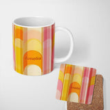Personalized Custom Name Abstract Fluid Gradient Vertical Waves Warm Sunset Colors Seamless 11oz Ceramic Coffee Tea Mug White Large Handle