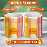 Personalized Custom Name Abstract Fluid Gradient Vertical Waves Warm Sunset Colors Seamless 11oz Ceramic Coffee Tea Mug White Large Handle
