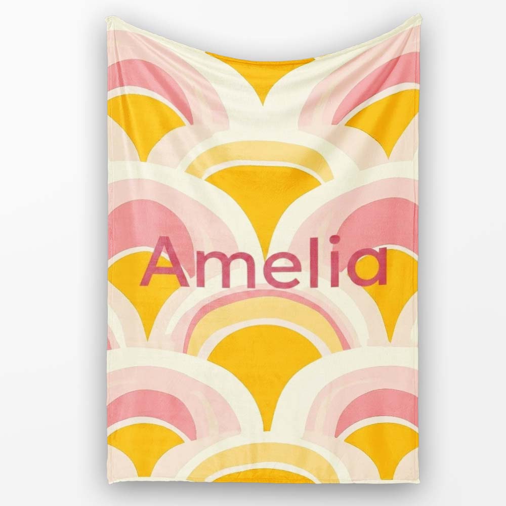 Abstract Art Deco Fan Shape Soft Pastel Seamless Pattern Name Cute  Personalised Custom Name Super Soft Fleece Blanket Bed Sofa Throw