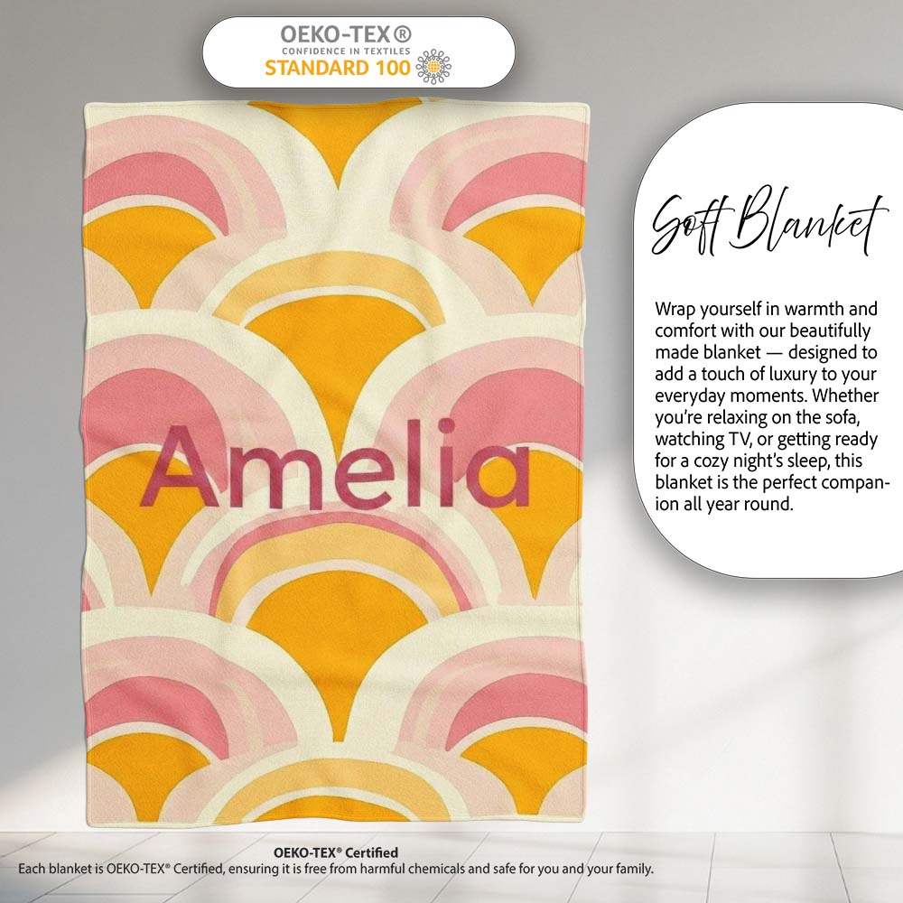 Abstract Art Deco Fan Shape Soft Pastel Seamless Pattern Name Cute  Personalised Custom Name Super Soft Fleece Blanket Bed Sofa Throw