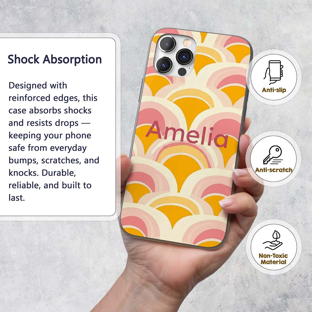 Abstract Art Deco Fan Shape Soft Pastel Seamless Custom Name Protective Phone Case Mobile Cover Durable Everyday Smartphone Shock Resistant