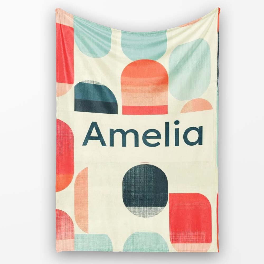 Abstract Minimal Capsule Shapes Mid Century Modern Seamless Pattern  Personalised Custom Name Super Soft Fleece Blanket Bed Sofa Throw