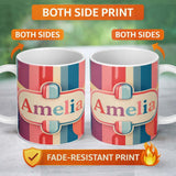 Personalized Custom Name Abstract Soft Gradient Capsule Forms Modern Artistic Seamless 11oz Ceramic Coffee Tea Mug White Large Handle