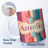 Personalized Custom Name Abstract Soft Gradient Capsule Forms Modern Artistic Seamless 11oz Ceramic Coffee Tea Mug White Large Handle