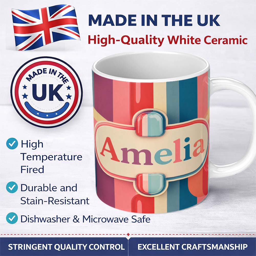 Personalized Custom Name Abstract Soft Gradient Capsule Forms Modern Artistic Seamless 11oz Ceramic Coffee Tea Mug White Large Handle