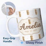 Personalized Custom Name Baby Wooden Alphabet Blocks Seamless Pattern on Soft Grey Lovely 11oz Ceramic Coffee Tea Mug White Large Handle