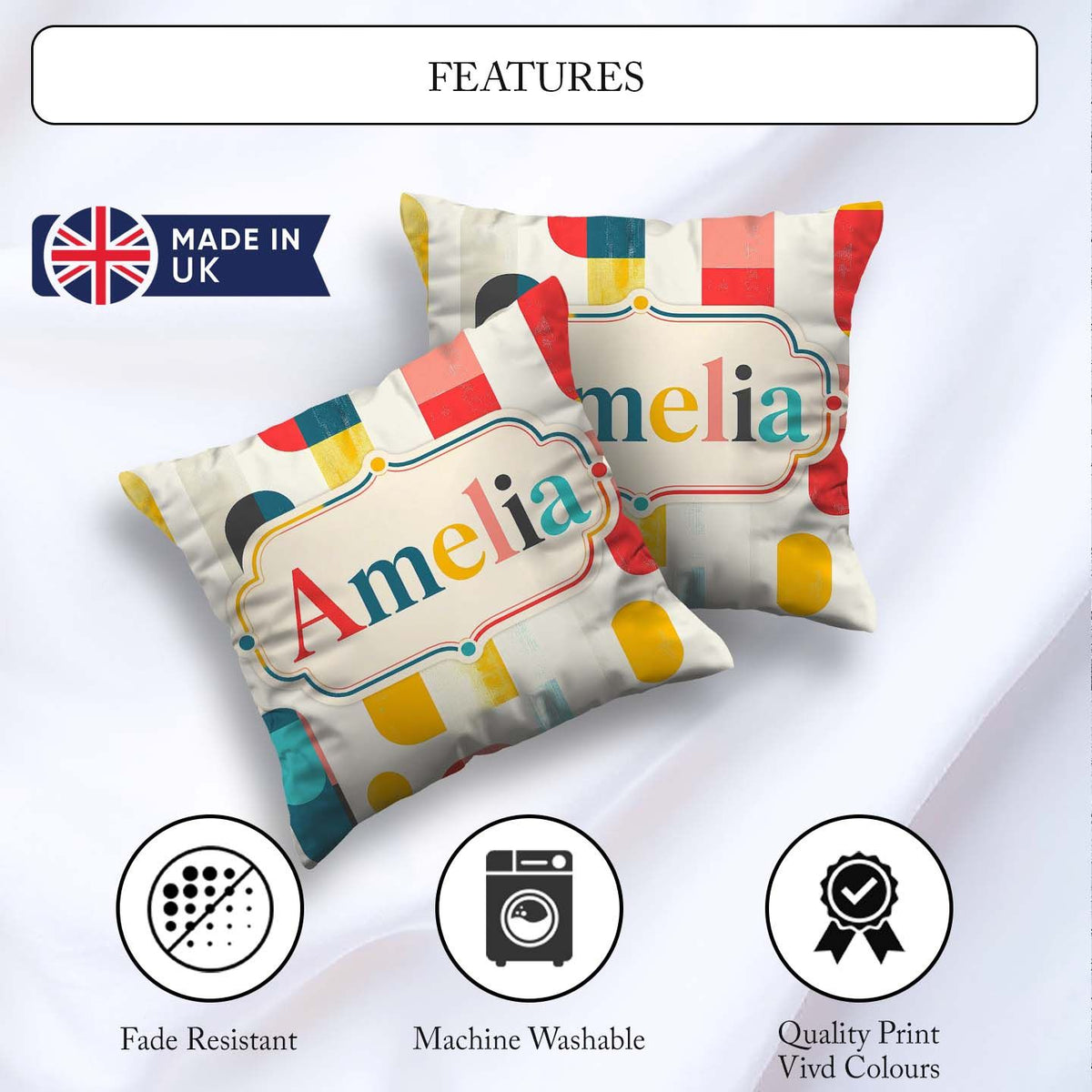 Custom Name Abstract Textured Shapes Color Block Modern Seamless Square Filled Cushion Throw Pillow Sofa Bed Home Decor Zip Washable UK Made