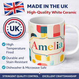 Personalized Custom Name Abstract Textured Rounded Shapes Color Block Modern Seamless 11oz Ceramic Coffee Tea Mug White Large Handle